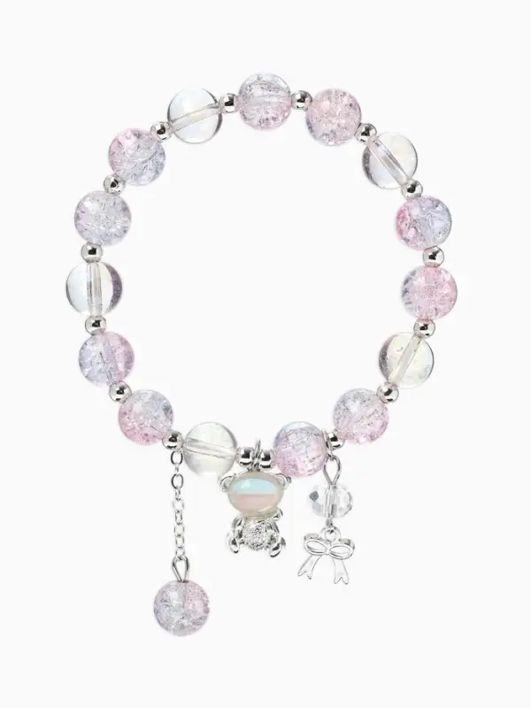 Браслет с подвесками &laquo;Сахарный. Мишка&raquo;, шар №10/8, d=6 см, розовый, синий в серебре