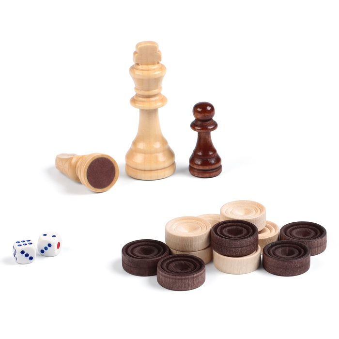 Настольные игры 3 в 1 "Гжель": шахматы, шашки, нарды, деревянные, большие, 40 х 40 см