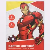 Цветной картон, А4, 8 листов, 8 цветов, немелованный, двусторонний, в папке, 220 г/м&sup2;, &laquo;Герои&raquo;