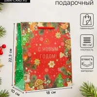 Пакет подарочный новогодний ламинированный &laquo;С новым годом!&raquo;, 18&times;22.3&times;10 см