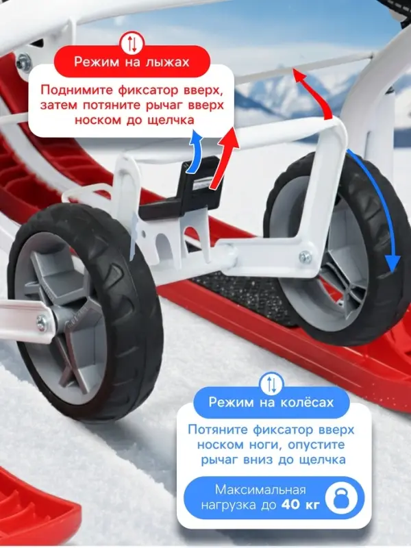 Снегокат &laquo;Тимка спорт 6Д&raquo; с граффити, с двумя спинками, с родительской ручкой, красный, чёрный, ТС6Д/GR Nika