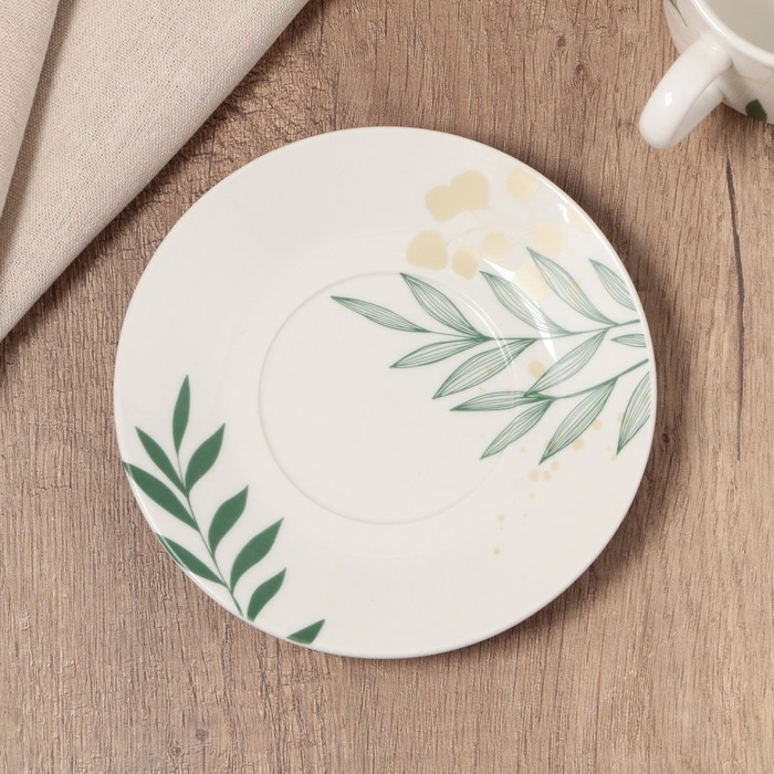 Чайная пара керамическая «Листья», 200 мл, цвет белый Чайная пара керамическая «Листья», 200 мл, цвет белый