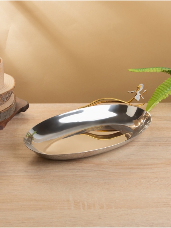 Блюдо овальное «Лилия», 33×15.5×8 см, нержавеющая сталь, латунь Блюдо овальное «Лилия», 33×15.5×8 см, нержавеющая сталь, латунь