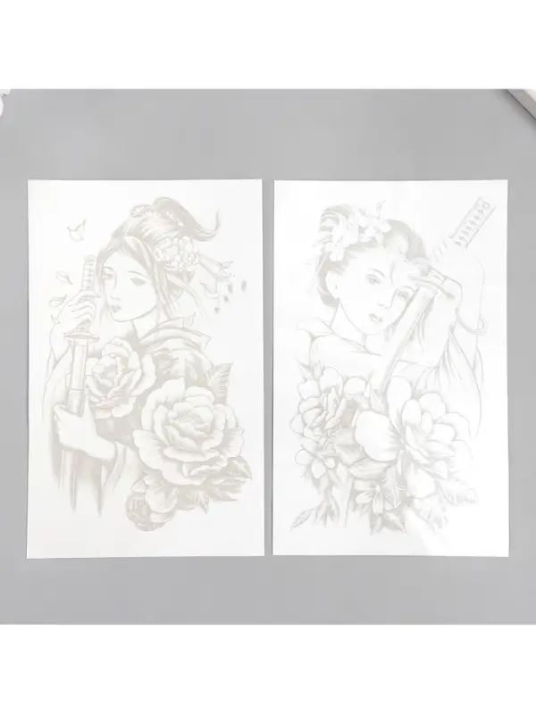 Переводная тату на тело «Гейша с мечом», 18×11 см, МИКС