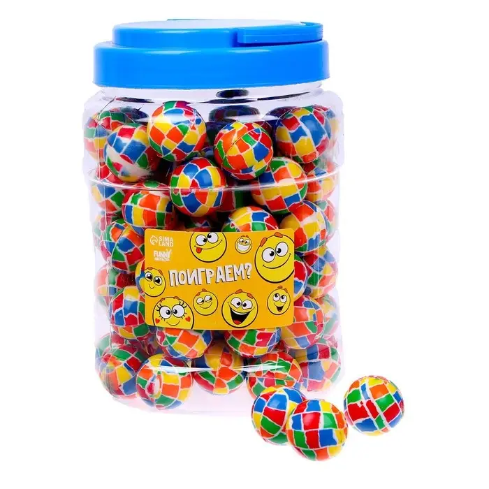 Мяч каучуковый, попрыгунчик «Поиграем?», в банке, 80 шт Мяч каучуковый, попрыгунчик «Поиграем?», в банке, 80 шт