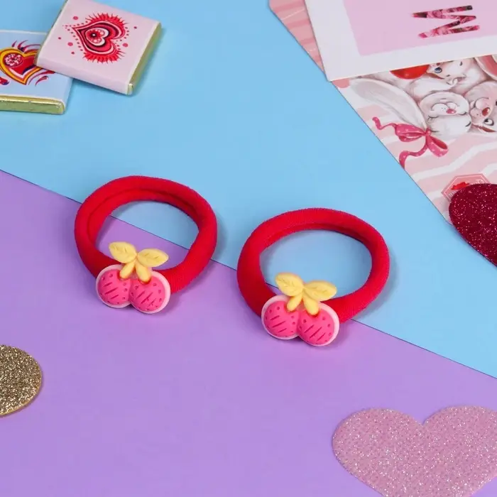 Резинки для волос «Мелодия», набор 2 шт., вишенки, 3.5 см, розовые