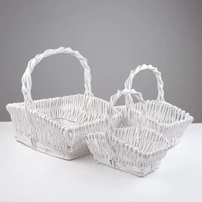 Корзина плетёная для хранения Tasa, из лозы, с ручкой, белая, набор 3 шт.