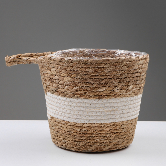 Кашпо плетеное  Кашпо плетеное "Танзания" с ручкой, 25,5х25,5х23 см, натуральный, белый