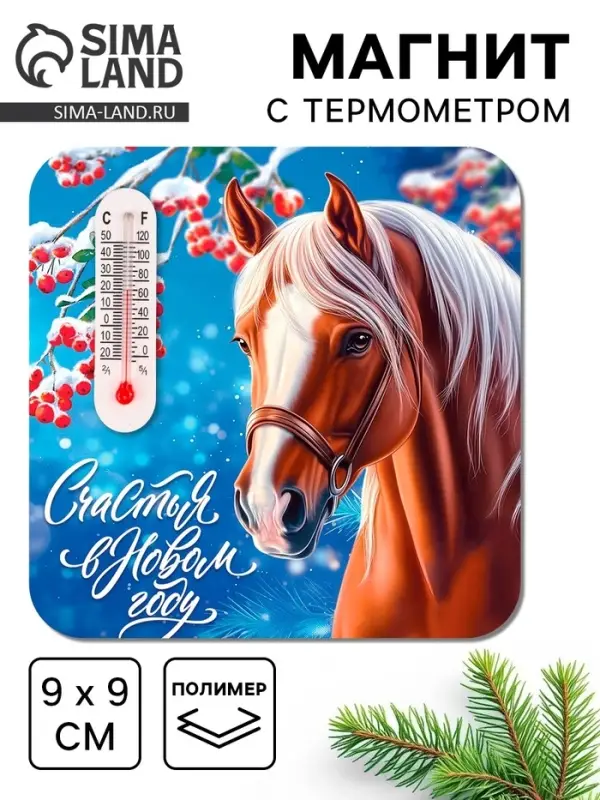 Магнит с термометром «Счасть в Новом году», 9 х 9 см