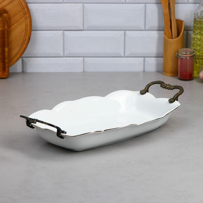 Блюдо «Роза», 2.5 л, прямоугольное, золотая обводка, фарфор, Иран Блюдо «Роза», 2.5 л, прямоугольное, золотая обводка, фарфор, Иран