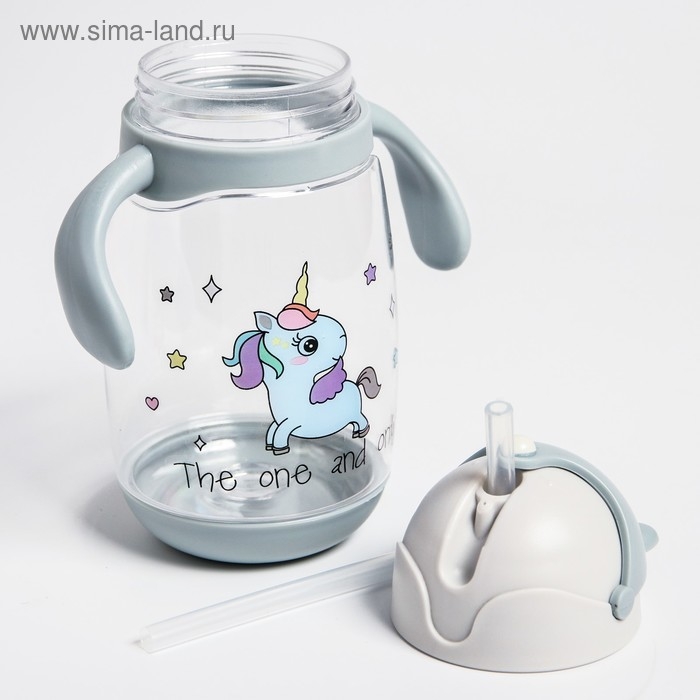 Поильник детский с силиконовой трубочкой, 350 мл., с ручками, цвет МИКС Поильник детский с силиконовой трубочкой, 350 мл., с ручками, цвет МИКС