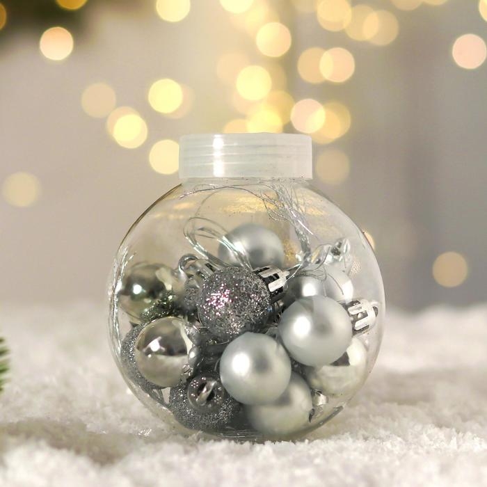 Набор шаров пластик d-2 см, 18 шт Набор шаров пластик d-2 см, 18 шт "Небылица" серебро