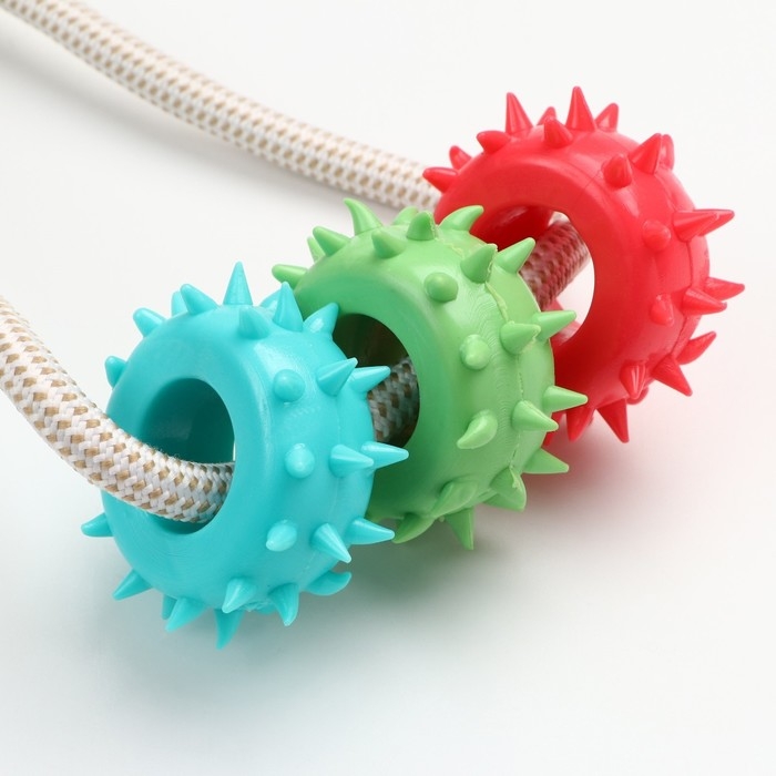 Игрушка для собак Игрушка для собак "Кольца с шипами на присоске", 40 см, зелёная/голубая/красная