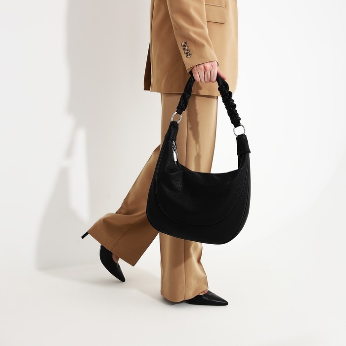 Сумка-мешок на молнии, наружный карман, длинный ремень, цвет чёрный