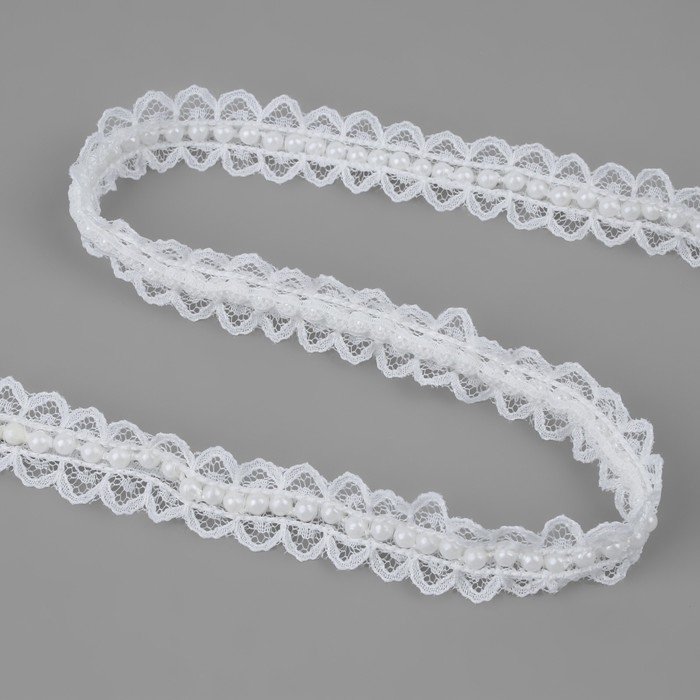 Рюш кружевной, с бусинами, 17 мм, 4,5 ± 0,5 м, цвет белый Рюш кружевной, с бусинами, 17 мм, 4,5 ± 0,5 м, цвет белый