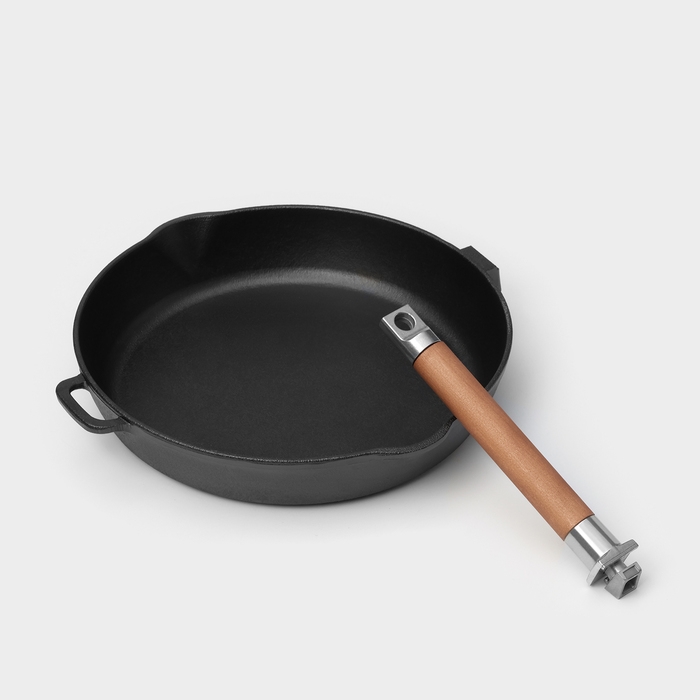 Сковорода чугунная высокая Wild Kitchen, d=28 см, h=8,4 см, два слива, съёмная ручка, индукция Сковорода чугунная высокая Wild Kitchen, d=28 см, h=8,4 см, два слива, съёмная ручка, индукция