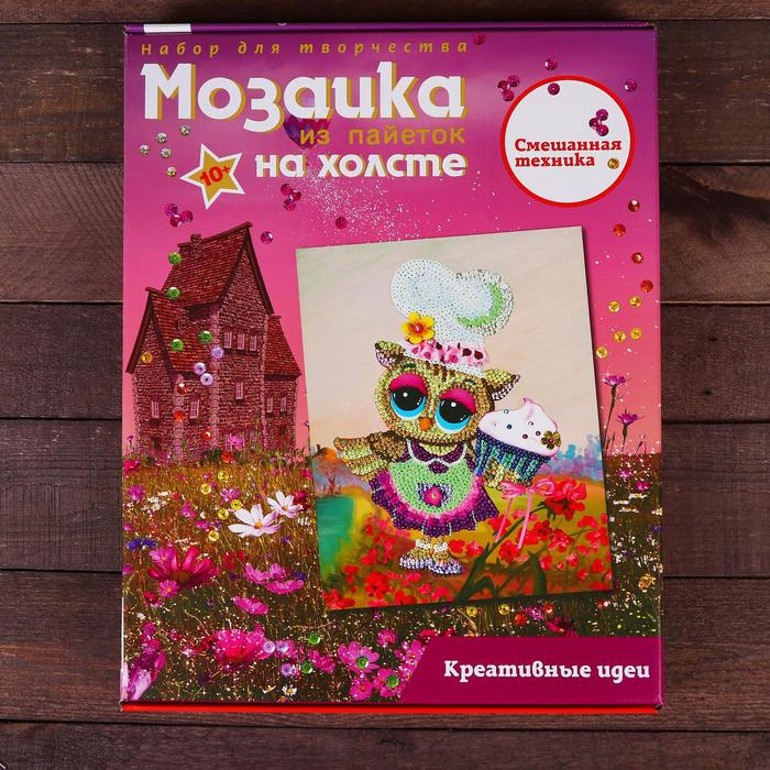 Мозаика из пайеток на холсте «Поваренок совушка» Мозаика из пайеток на холсте «Поваренок совушка»