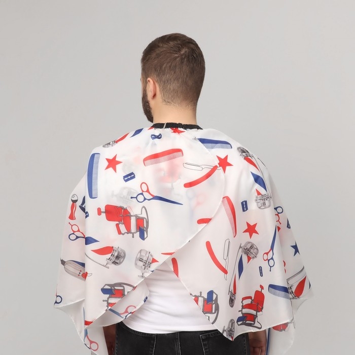 Пеньюар парикмахерский, цвет белый/синий/красный Пеньюар парикмахерский, цвет белый/синий/красный