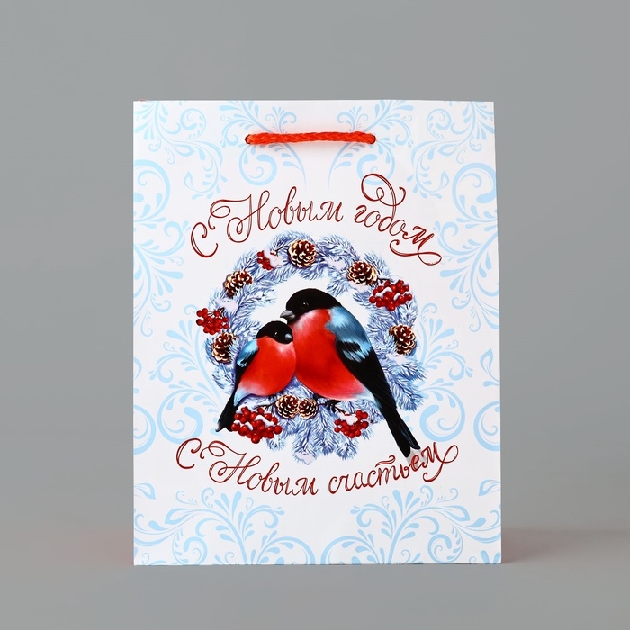 Пакет подарочный новогодний ламинированный «С Новым годом», снегири, MS 18 х 23 х 8 см, Новый год Пакет подарочный новогодний ламинированный «С Новым годом», снегири, MS 18 х 23 х 8 см, Новый год