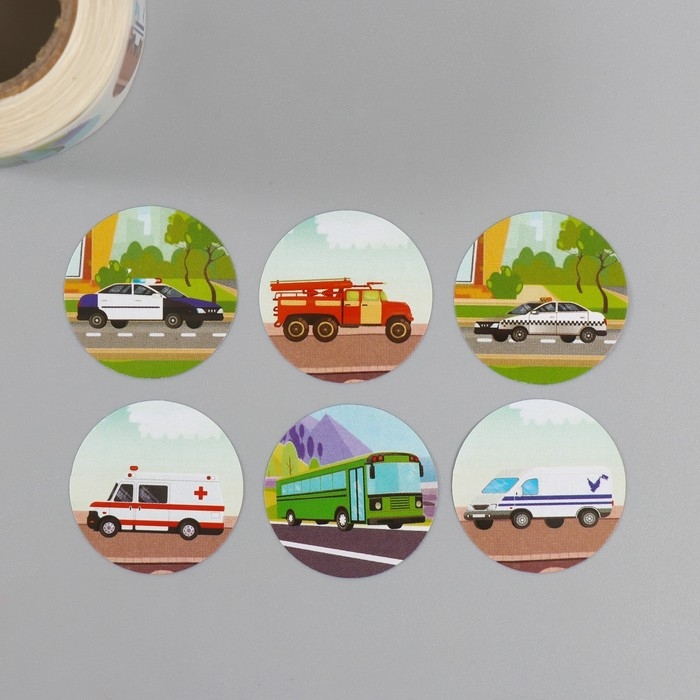 Наклейка бумага Наклейка бумага "Служебный транспорт" d=2,5 см 252 шт в рулоне