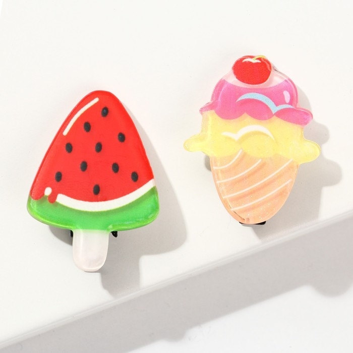 Заколки для волос детские «Красивые вкусняшки», 2 шт, 3 х 1,5 см Заколки для волос детские «Красивые вкусняшки», 2 шт, 3 х 1,5 см