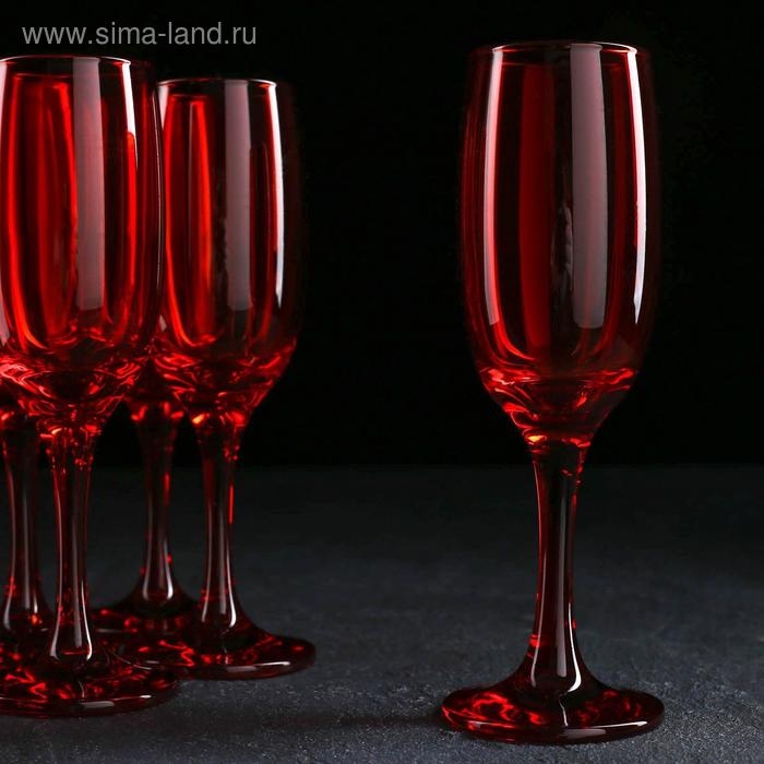 Набор бокалов для шампанского «Радуга», 190 мл, 6 шт, цвет рубин Набор бокалов для шампанского «Радуга», 190 мл, 6 шт, цвет рубин