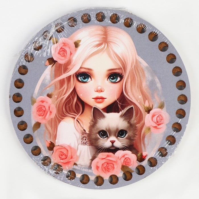 Донышки для вязания 2 в 1 «Девочка с котенком», круг 15 см, хдф 3 мм Донышки для вязания 2 в 1 «Девочка с котенком», круг 15 см, хдф 3 мм
