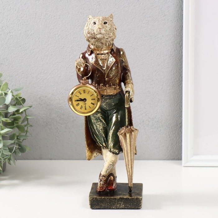 Сувенир полистоун с часами Сувенир полистоун с часами "Белый тигр в камзоле с зонтом" 9,5х9,5х30,5 см