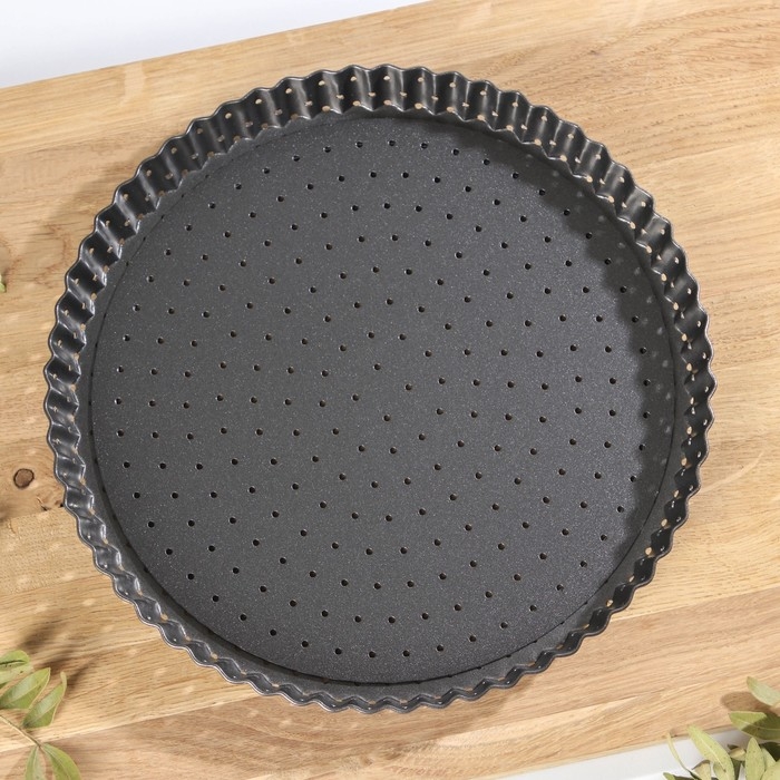 Форма для выпечки Доляна Galaxy перфорированная, 24×3 см, съёмное дно, антипригарное покрытие, цвет чёрный