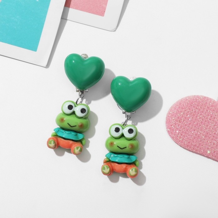 Клипсы детские «Выбражулька» животные, лягушки, цвет зелёный Клипсы детские «Выбражулька» животные, лягушки, цвет зелёный