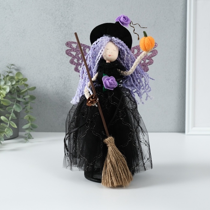Кукла интерьерная Кукла интерьерная "Ведьмочка в чёрном платье с сиреневыми волосами" 8,5х16х30 см