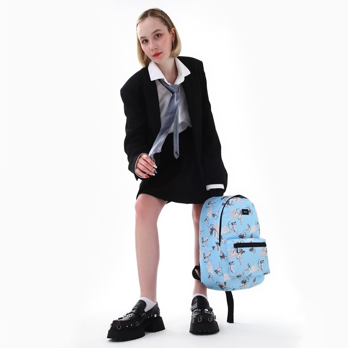 Рюкзак школьный текстильный «Ангелы», 42х14х28 см, цвет голубой