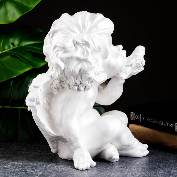 Фигура  Фигура "Ангел с птичкой" перламутр, 30х21х21см