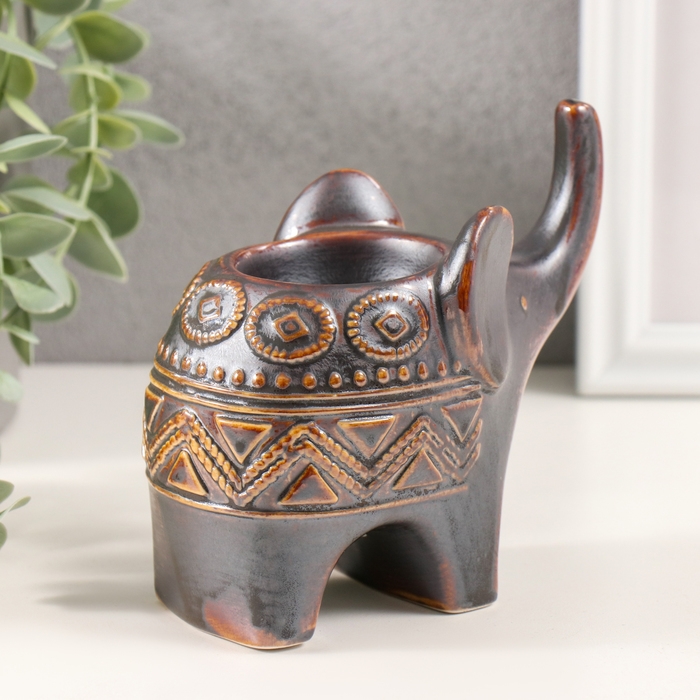 Подсвечник керамика на 1 свечу Подсвечник керамика на 1 свечу "Слонёнок. Этнические узоры" коричневый 7х11,5х10,5 см