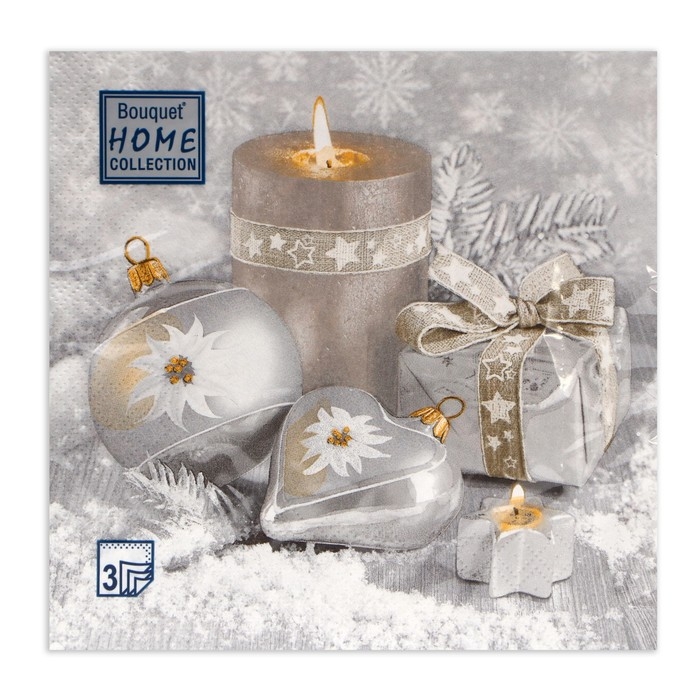 Новогодние салфетки бумажные Home Collection «Праздничный натюрморт, серебро», 3 слоя, 33х33 см, 20 шт Новогодние салфетки бумажные Home Collection «Праздничный натюрморт, серебро», 3 слоя, 33х33 см, 20 шт