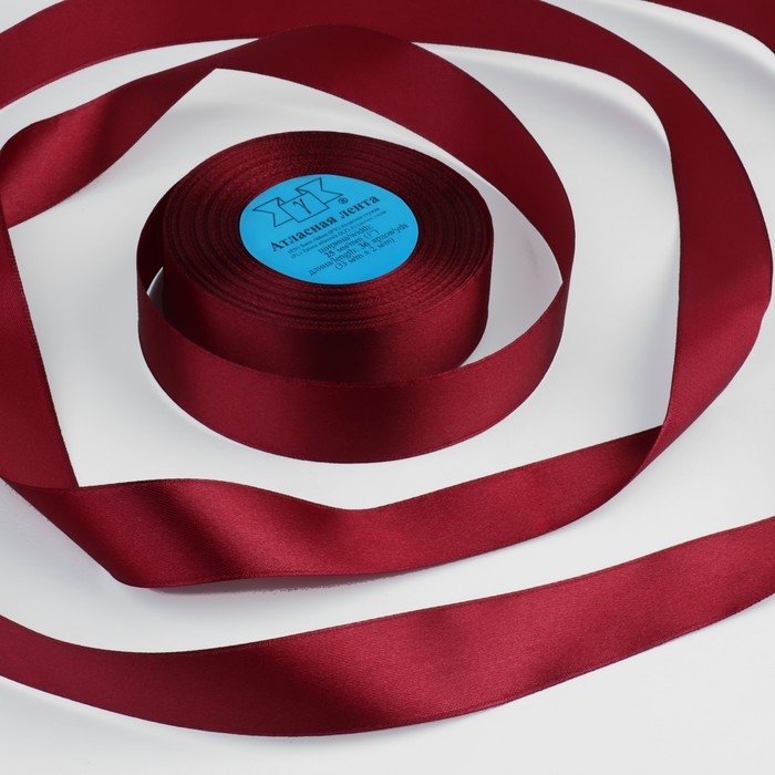 Лента атласная, 25 мм × 33 ± 2 м, цвет бордовый №048 Лента атласная, 25 мм × 33 ± 2 м, цвет бордовый №048