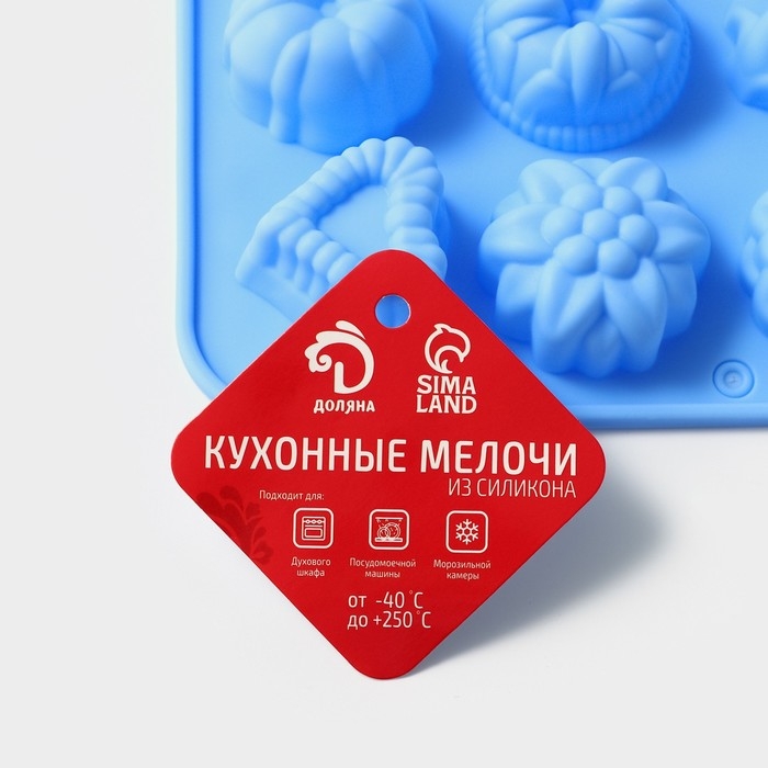 Форма для выпечки Доляна &laquo;Немецкий кекс, роза&raquo;, силикон, 16&times;21 см, 12 ячеек (d=4,2 см), цвет голубой