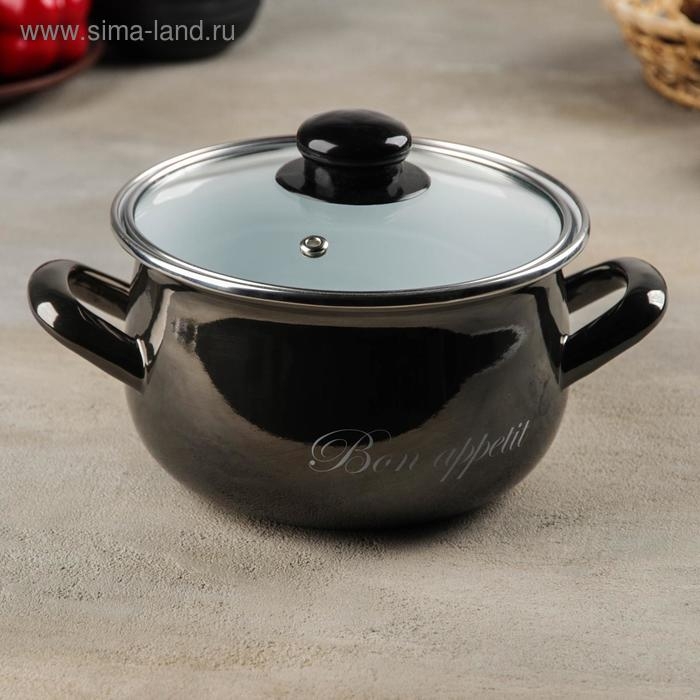 Кастрюля эмалированная «Металлик», 2,1 л, стеклянная крышка, индукция, цвет чёрный Кастрюля эмалированная «Металлик», 2,1 л, стеклянная крышка, индукция, цвет чёрный