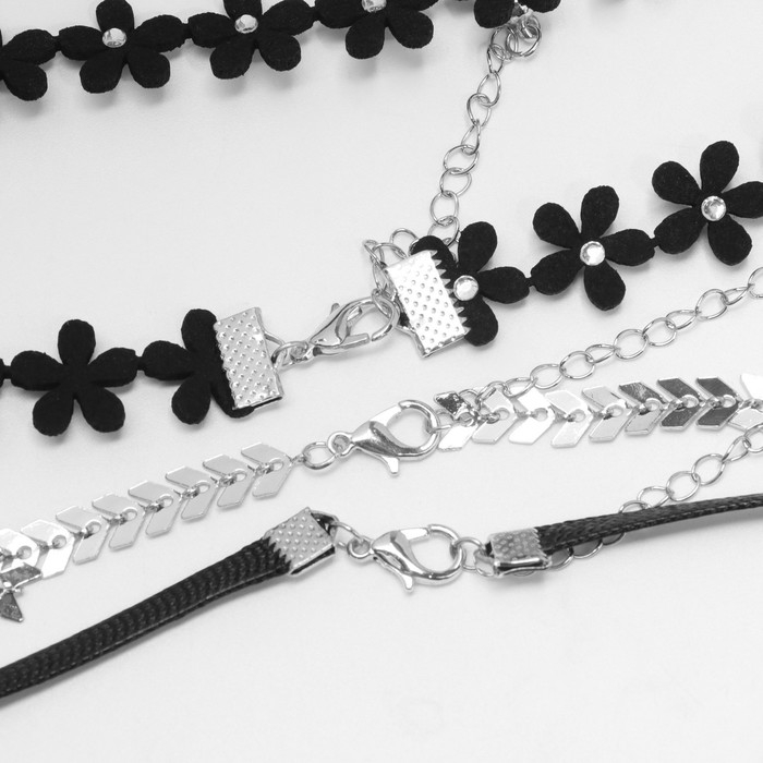 Чокер «Трио» цветок и стрелы (набор 3 шт.), цвет чёрно-серебряный, 38 см Чокер «Трио» цветок и стрелы (набор 3 шт.), цвет чёрно-серебряный, 38 см