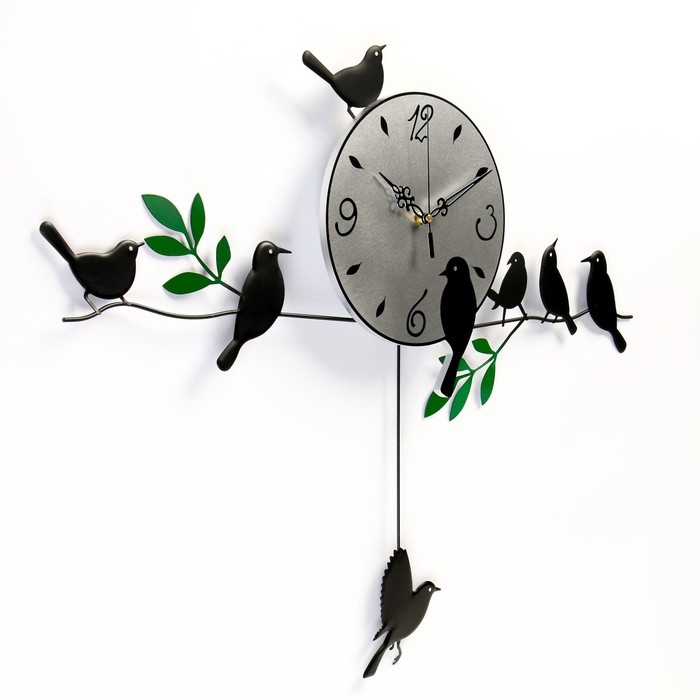 Часы настенные интерьерные Часы настенные интерьерные "Птички на веточках", бесшумные, 74 х 52 см