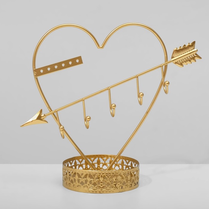 Подставка для украшений с местом для хранения &laquo;Сердце&raquo;, 20&times;23&times;9,5 см, цвет золото