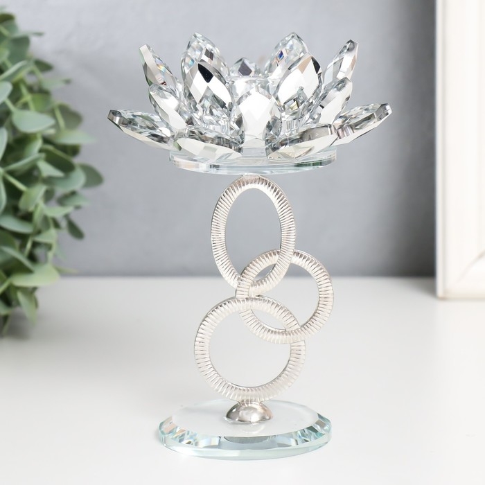 Подсвечник стекло, металл на 1 свечу Подсвечник стекло, металл на 1 свечу "Лотос на кольцах" d-4 см 11,2х9х16,5 см