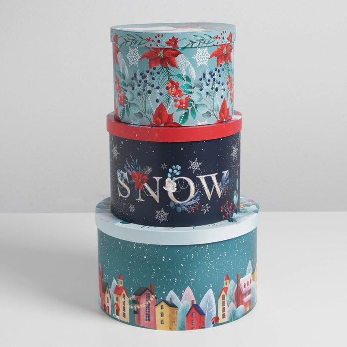 Набор коробок круглых 3 в 1 «Magic time», 18 х 18 х 13 см, 20 х 20 х 14.5 см, 25 х 25 х15 см, Новый год Набор коробок круглых 3 в 1 «Magic time», 18 х 18 х 13 см, 20 х 20 х 14.5 см, 25 х 25 х15 см, Новый год