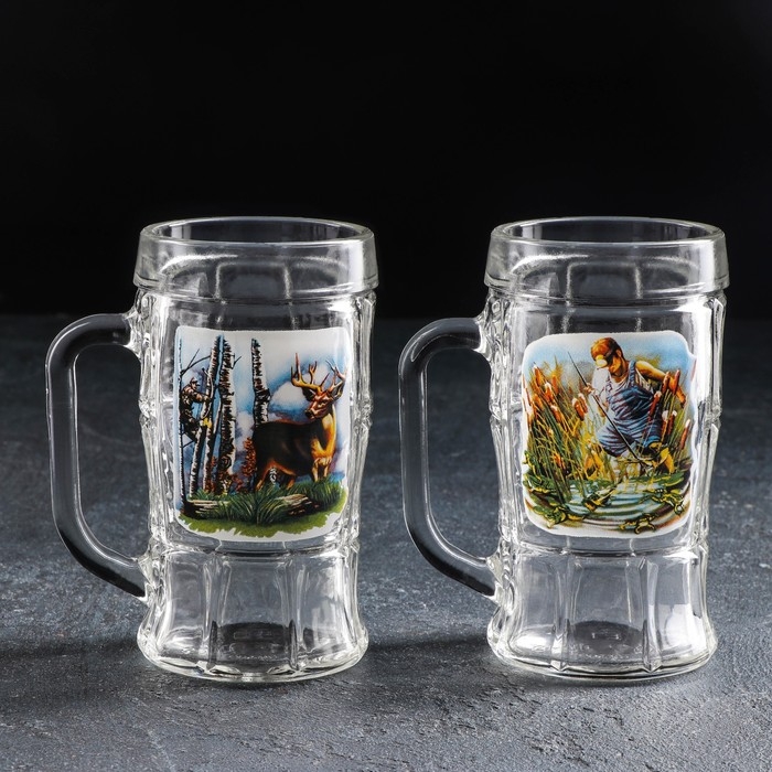 Набор кружек для пива «Охота-рыбалка», 330 мл, 2 шт, рисунок МИКС Набор кружек для пива «Охота-рыбалка», 330 мл, 2 шт, рисунок МИКС