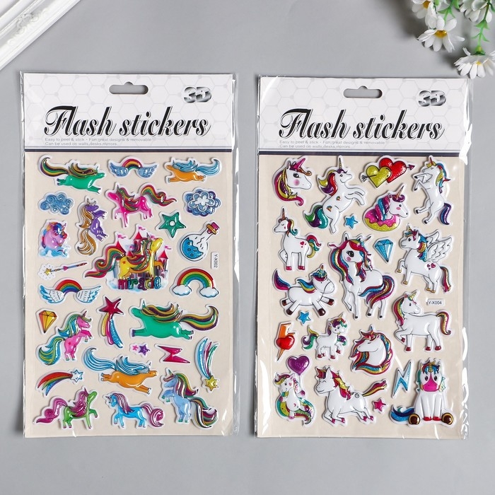Наклейка пластик объёмные Наклейка пластик объёмные "Единороги" МИКС 28х15 см