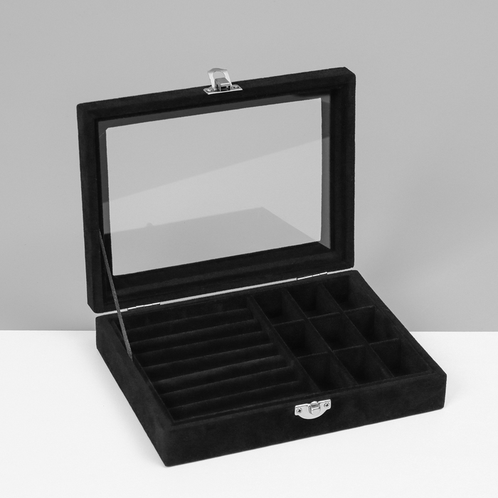 Подставка для украшений «Шкатулка», 8 полос, 9 ячеек, 20×15×4,5, цвет чёрный Подставка для украшений «Шкатулка», 8 полос, 9 ячеек, 20×15×4,5, цвет чёрный