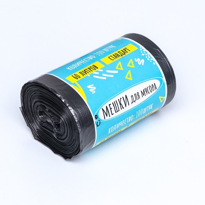 Мешки для мусора в рулоне  Мешки для мусора в рулоне "UpakLand" 60 л, черные, ПНД, 9 мкм, 100 шт