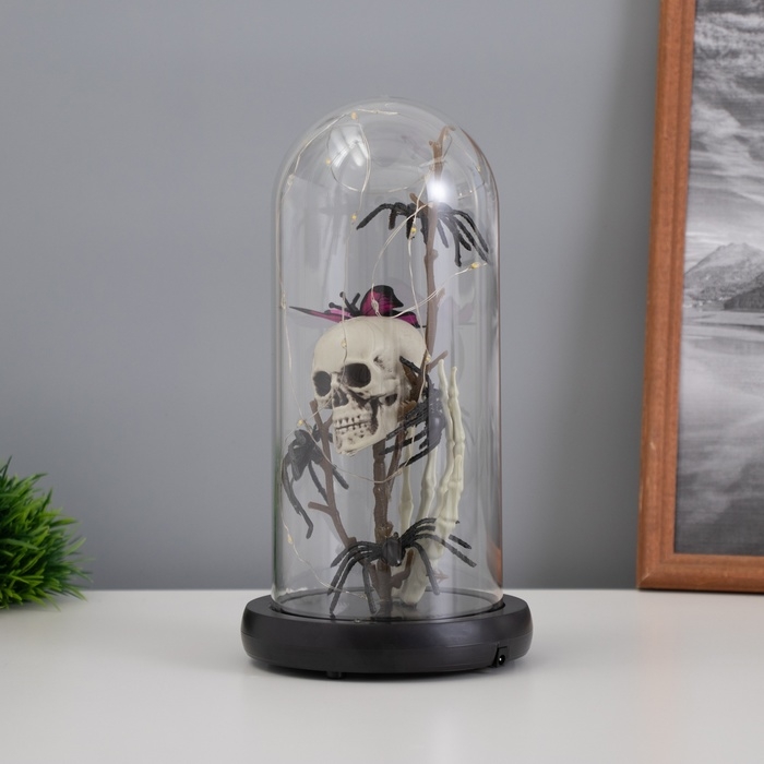 Светильник колба «Череп с пауками» 1,5Вт, LED, 3xAAA, черный USB 11х11х21см