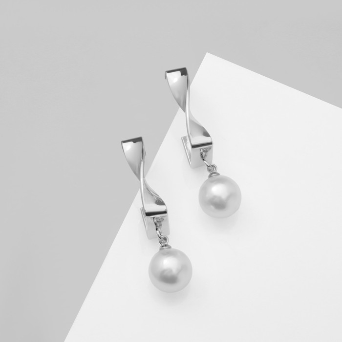 Серьги с жемчугом «Абстракция» завиток, цвет серебро Серьги с жемчугом «Абстракция» завиток, цвет серебро