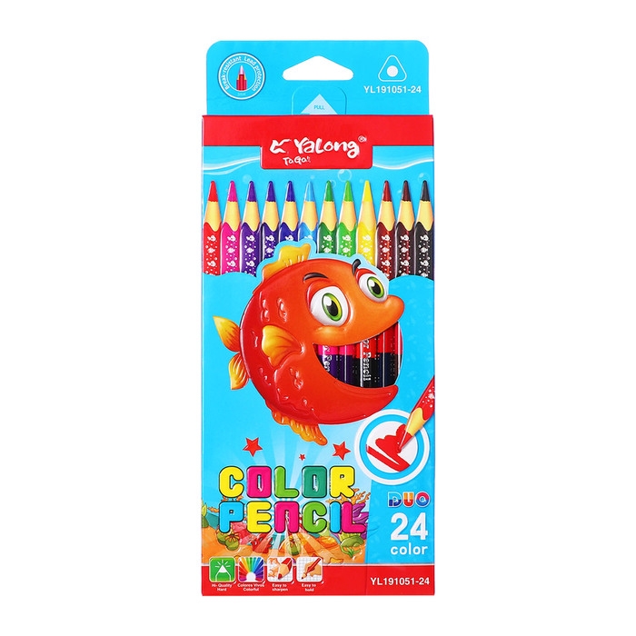 Карандаши 12 штук/24 цвета, в картонной коробке, шестигранные, деревянные, Акула Карандаши 12 штук/24 цвета, в картонной коробке, шестигранные, деревянные, Акула